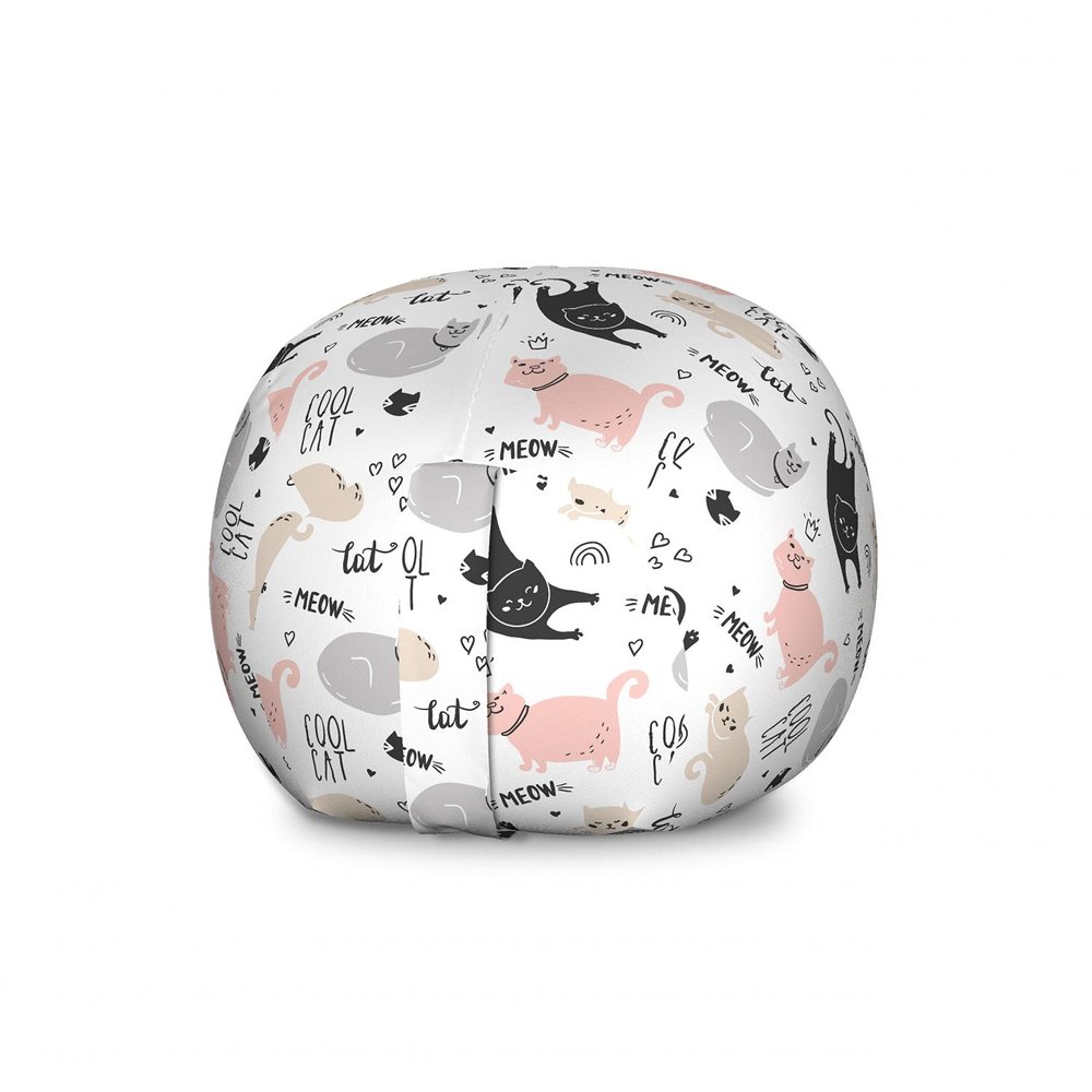 Ambesonne Pets Storage Toy Bag Chair, Playful Cool Cat Meow Animals Doodle with Hearts Love My Kitty, Stuffed Animal Organizer Washable Bag, Large Size, Beige Pale Pink