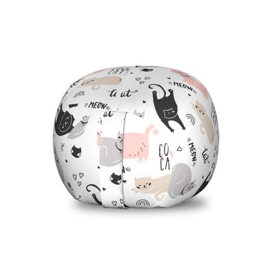 Ambesonne Pets Storage Toy Bag Chair, Playful Cool Cat Meow Animals Doodle with Hearts Love My Kitty, Stuffed Animal Organizer Washable Bag, Small Size, Beige Pale Pink