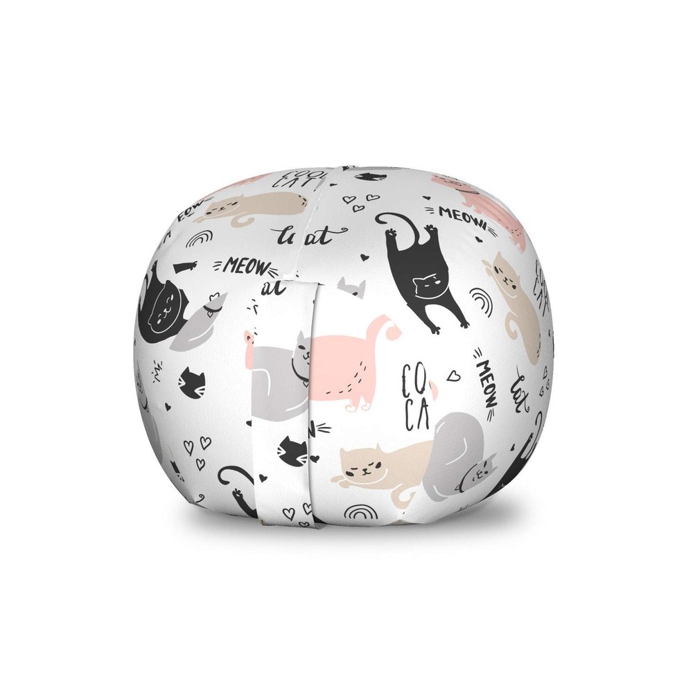Ambesonne Pets Storage Toy Bag Chair, Playful Cool Cat Meow Animals Doodle with Hearts Love My Kitty, Stuffed Animal Organizer Washable Bag, Small Size, Beige Pale Pink
