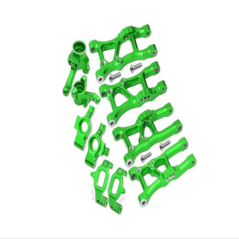 GPM For Traxxas Ford GT 4-Tec 2.0 (83056-4) Upgrade Parts Aluminum Front Lower Arms, Rear Lower Arms, Front+Rear Knuckle Arms, Front C Hubs Combo Packs - 18Pc Set Green