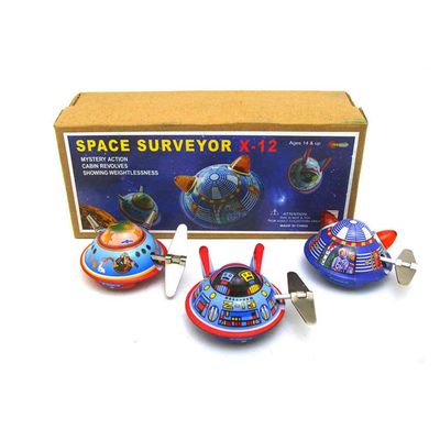 Charmgle Mini Spaceship Classic Tin Toy Wind-up Toys Clockwork Spacecraft Playthings Adult Collection Xmas Gifts Bar Home Decoration 3 Pack