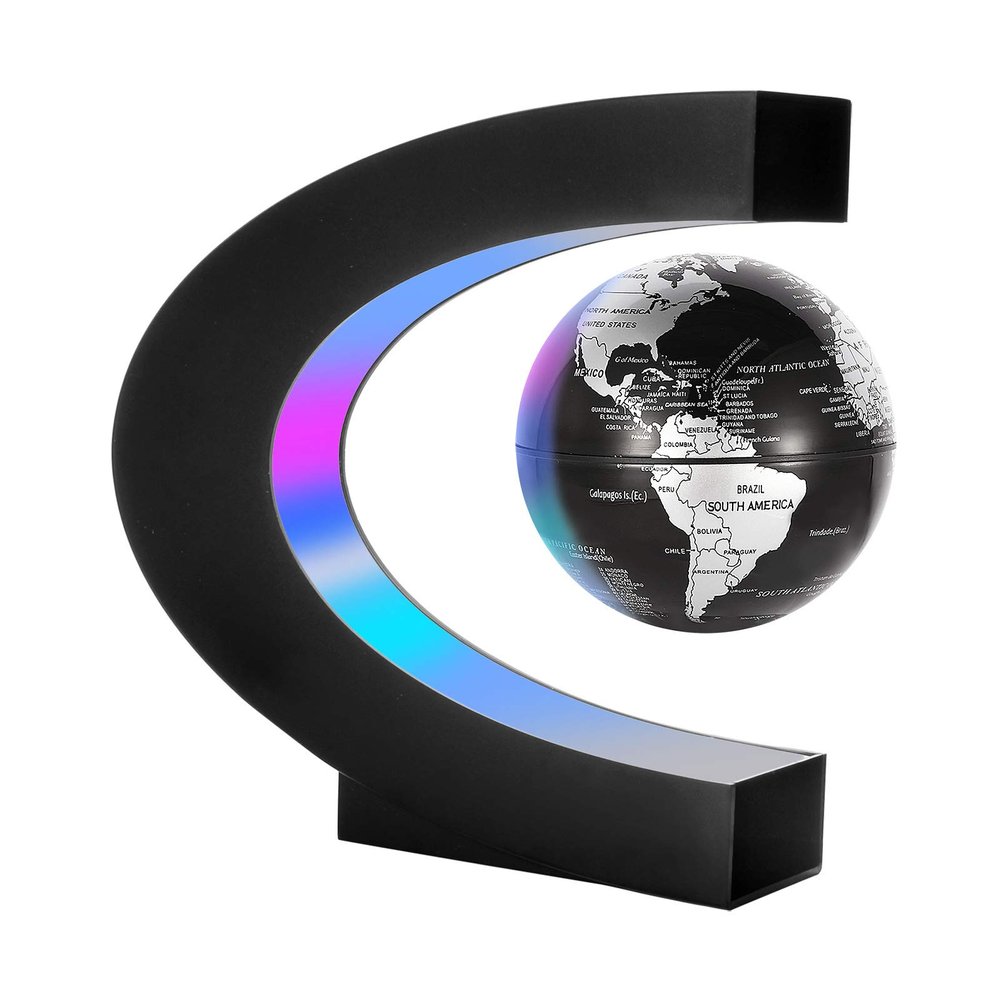 Gresus Magnetic Levitation Floating World Map Globe, C Shape Base with LED Lights, Great Fathers Students Teacher Business Boyfriend Birthday Gift for Desk Decoration Black) (Globe doesn't light up)