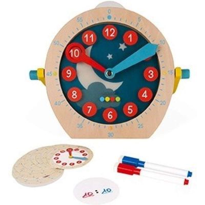 Janod Learn to Tell Time - Wooden Educational Teaching Clock - Ages 5+ - J05076