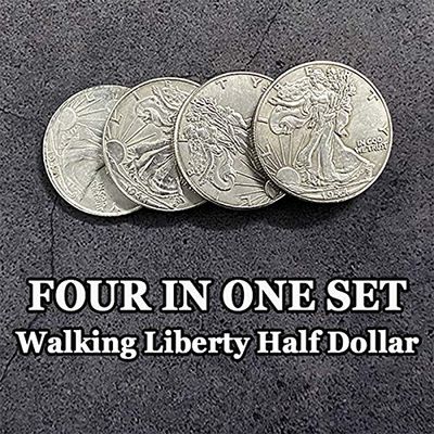 4 in 1 Walking Liberty Half Dollar Set Magic Tricks Coin Appear Vanish Magic Magician Accessory Close up Illusion Mentalism