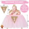 1st Birthday Girl Decoration High Chair Tutu Skirt WITH No.1 Crown -1st Birthday Decorations Cake Smash for Baby Girls - First Birthday Banner, Princess Crown and 'ONE' Cake Topper in Baby Pink n Gold view 2