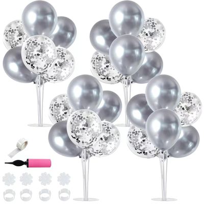 TONIFUL 4 Silver Balloon Stand Centerpiece Table Decorations for 25th Wedding Anniversary Bridal Shower 2026 Graduation Party Decoration, New Year 2026 Christmas Birthday Decorations