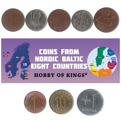 8 Nordic-Baltic Eight NB8 Coins. Collectible Coins from Scandinavia and Baltic