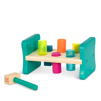B. toys Wooden Shape Sorter Pounding Bench for Shape Sorting 6 Pegs & Toy Hammer Classic Toys for Toddlers, Kids 2+ Years Colorful Pound & Play