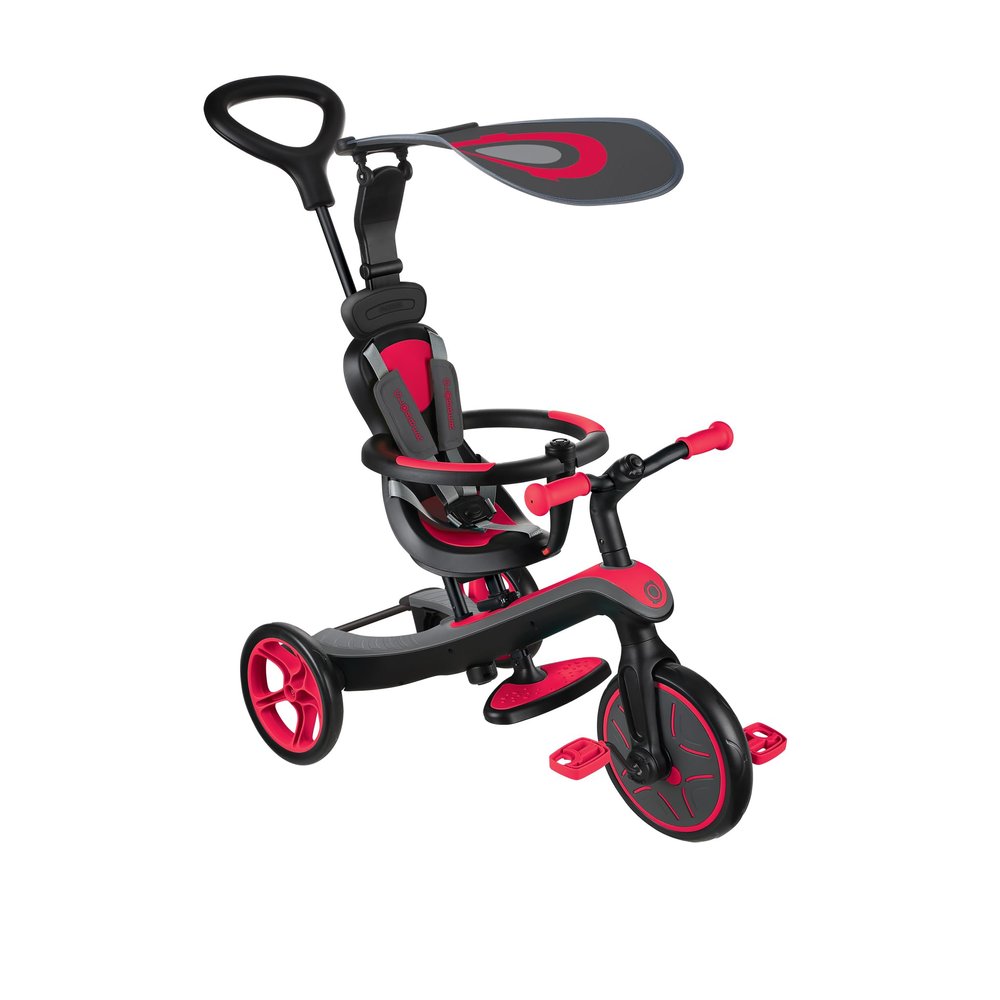 Globber 4-in-1 Toddler Trike Push Bike Stroller Learning Tricycle for Toddlers Converts Into Balance Bike Safe Outdoor Ride On Toys for Kids (Red)