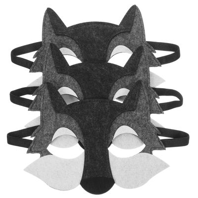 NUOBESTY Wolf Mask Animals Felt Half Face Mask Costume Decor Dress Up Party Favors 3pcs