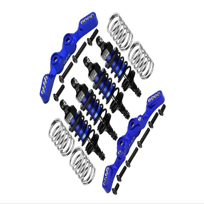 Aluminum Front & Rear Shock Towers + Front (53mm) + Rear (50mm) Oil Filled Dampers For 1/10 Traxxas Ford GT 4-Tec 2.0 83056-4/4-Tec 3.0 93054-4 - 28Pc Set Blue
