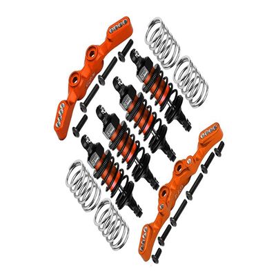 Aluminum Front & Rear Shock Towers + Front (53mm) + Rear (50mm) Oil Filled Dampers For 1/10 Traxxas Ford GT 4-Tec 2.0 83056-4/4-Tec 3.0 93054-4 - 28Pc Set Orange