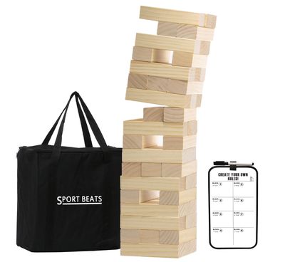SPORT BEATS Medium Tower Game Outdoor Games 54 Blocks Stacking Game Includes Carry Bag