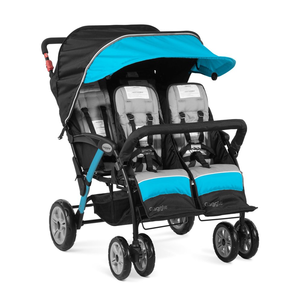 Gaggle by Foundations Compass Quad Stroller - 4 Seat Stroller Wagon for Daycare & Preschool | Foldable, UV Canopy, 5-Point Harness, Large Storage - Teal