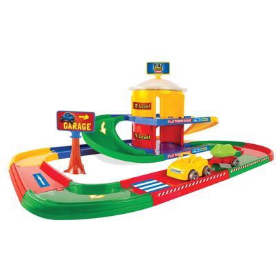 Wader 53010 Tracks Garage on Two Levels with Vehicle and 3.4 m Play Street, from 12 Months, Multicoloured, Standard
