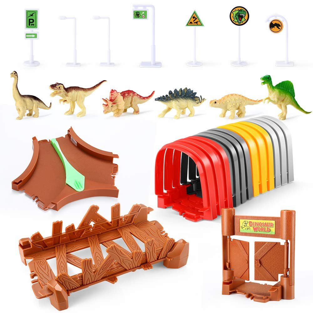 QUOXO Track Accessories for Create A Dinosaur World Road Race,Flexible Track Playset More Fun(Tunnel + Accessories)