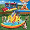 BANZAI Inflatable 13' Water Slide Park Plus 12' Bounce House 2 for 1 Value Pack w Free Air Blower- Inflates in Under 2min- Heavy Duty Kids Adventure Park Pool with Sprinkler 12x9 XL Bouncy Castle view 1