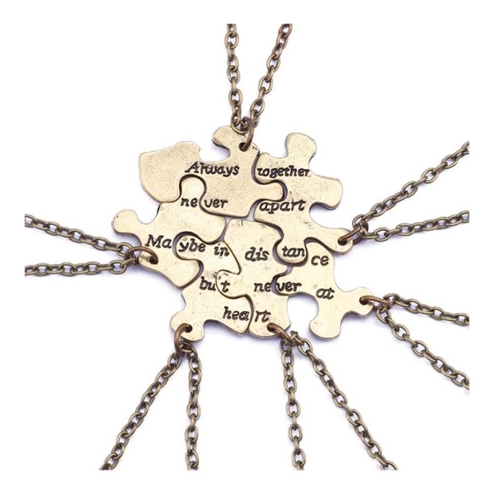 TENDYCOCO Necklace for 6 Never Apart Puzzle Friends Sister Necklace Lettering Family Friendship Jewelry Set 6pcs