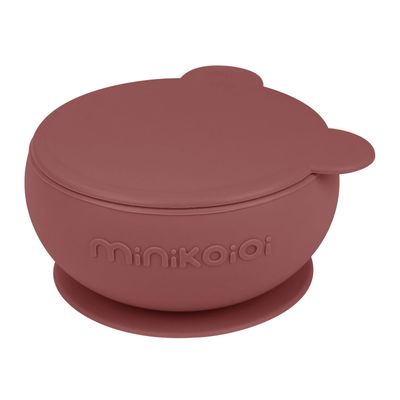 MinikOiOi Bowly 100% Silicone Bowl with Suction Based and Lid 6m+ (Rose)