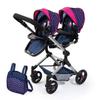 Bayer Twin Doll Pram Neo,Blue With Unicorn and Hearts,18 Inch view 1