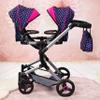 Bayer Twin Doll Pram Neo,Blue With Unicorn and Hearts,18 Inch view 2