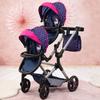 Bayer Twin Doll Pram Neo,Blue With Unicorn and Hearts,18 Inch view 3