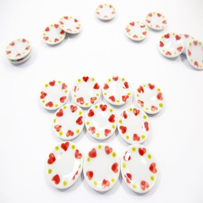Dollhouse Miniature Ceramic Set 10 Pcs Round Heart Painted Kitchen Plate 15696