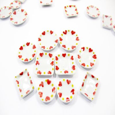 Dollhouse Miniature Ceramic Set 10 Pcs Heart Painted Mixed Kitchen Plate 15695