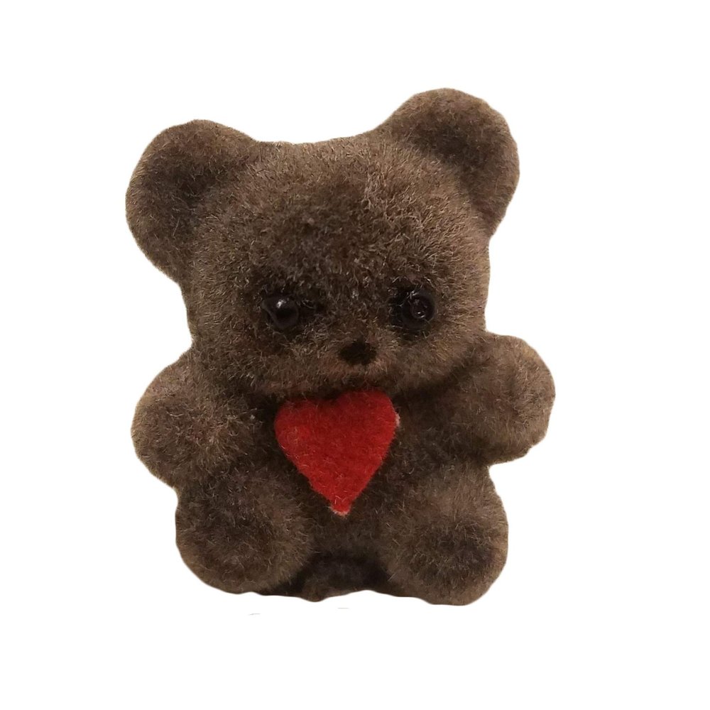 1" Miniature Brown Flocked Teddy Bear with Red Heart (Pack of 12)