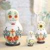 Ebros 3 Piece Set Day of The Dead Sugar Skulls Spirit Skeletons Nesting Dolls Matroyshka Babushka Figurines 6" Tall Ossuary Macabre Halloween Accent (White) view 2