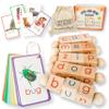 LITTLE BUD KIDS Spin-and-Read Montessori Phonetic Reading Blocks with CVC Phonics Flashcards for Beginner Readers, Montessori Reading Wooden Toys for 3 Years + view 1