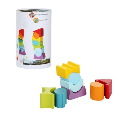 CUBIKA Flexible Tower Wooden Toy Montessori Puzzle for Toddlers Ages 3+ Size and Shape Sorting Kids Stacking Toy FSC-Certified Wood, German Water-Based Paints, Travel-Friendly