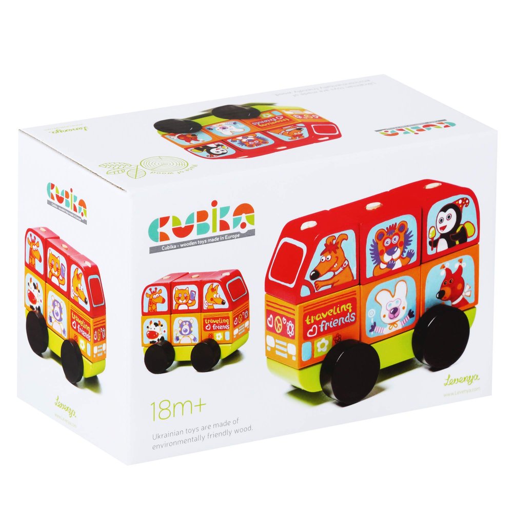 Cubika -13197 Mini Bus Happy Animals Wooden Building Toy, Multicolor (Levenya 13197)