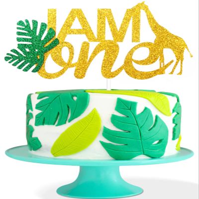 I AM ONE Birthday Cake Topper - Real Wild Child First Birthday - Smash Jungle Safari Animals Gifaffe Cake Dcor - Baby Shower Welcome Baby Party Decoration