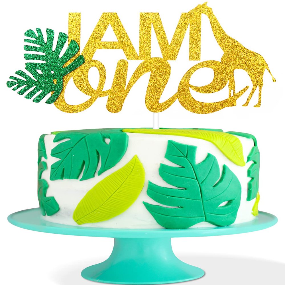 I AM ONE Birthday Cake Topper - Real Wild Child First Birthday - Smash Jungle Safari Animals Gifaffe Cake Dcor - Baby Shower Welcome Baby Party Decoration