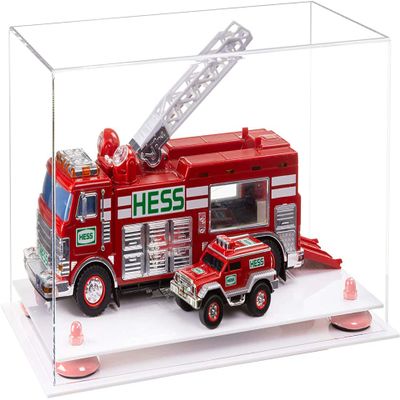 Better Display Cases Versatile Clear Acrylic Display Case - Medium Rectangle Box with Pink Risers and White Base 14" x 8" x 8.5" (A011-PNR)