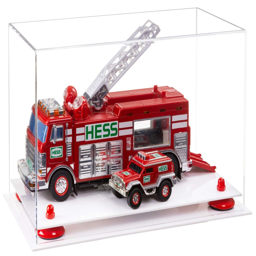 Better Display Cases Versatile Clear Acrylic Display Case - Medium Rectangle Box with Red Risers and White Base 14" x 8" x 8.5" (A011-RR)