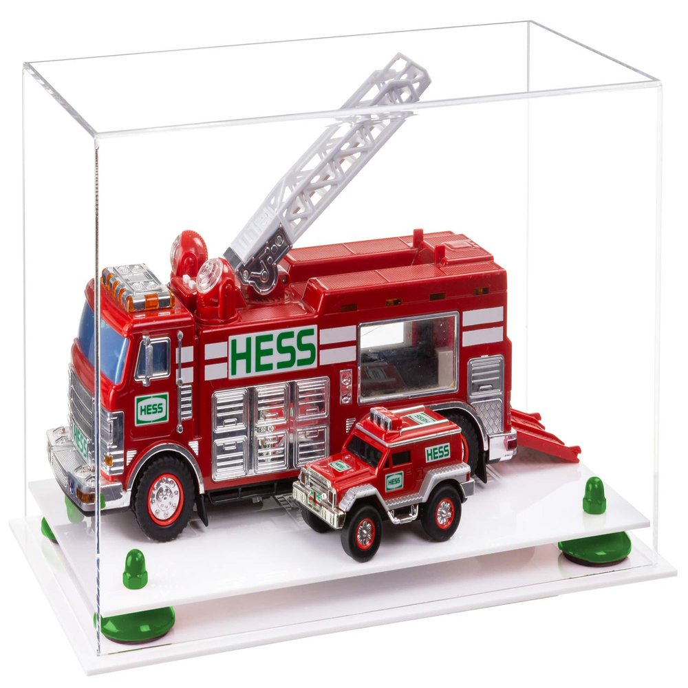 Better Display Cases Versatile Clear Acrylic Display Case - Medium Rectangle Box with Green Risers and White Base 14" x 8" x 8.5" (A011-GRR)