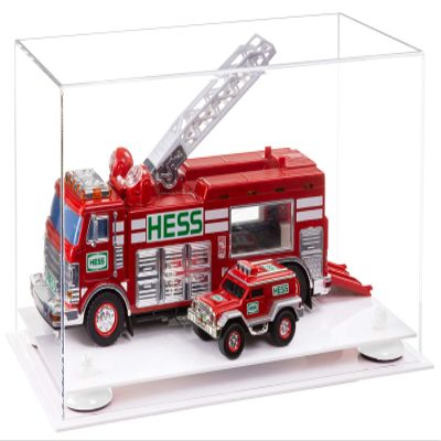 Better Display Cases Versatile Clear Acrylic Display Case - Medium Rectangle Box with White Risers and White Base 14" x 8" x 8.5" (A011-WR)