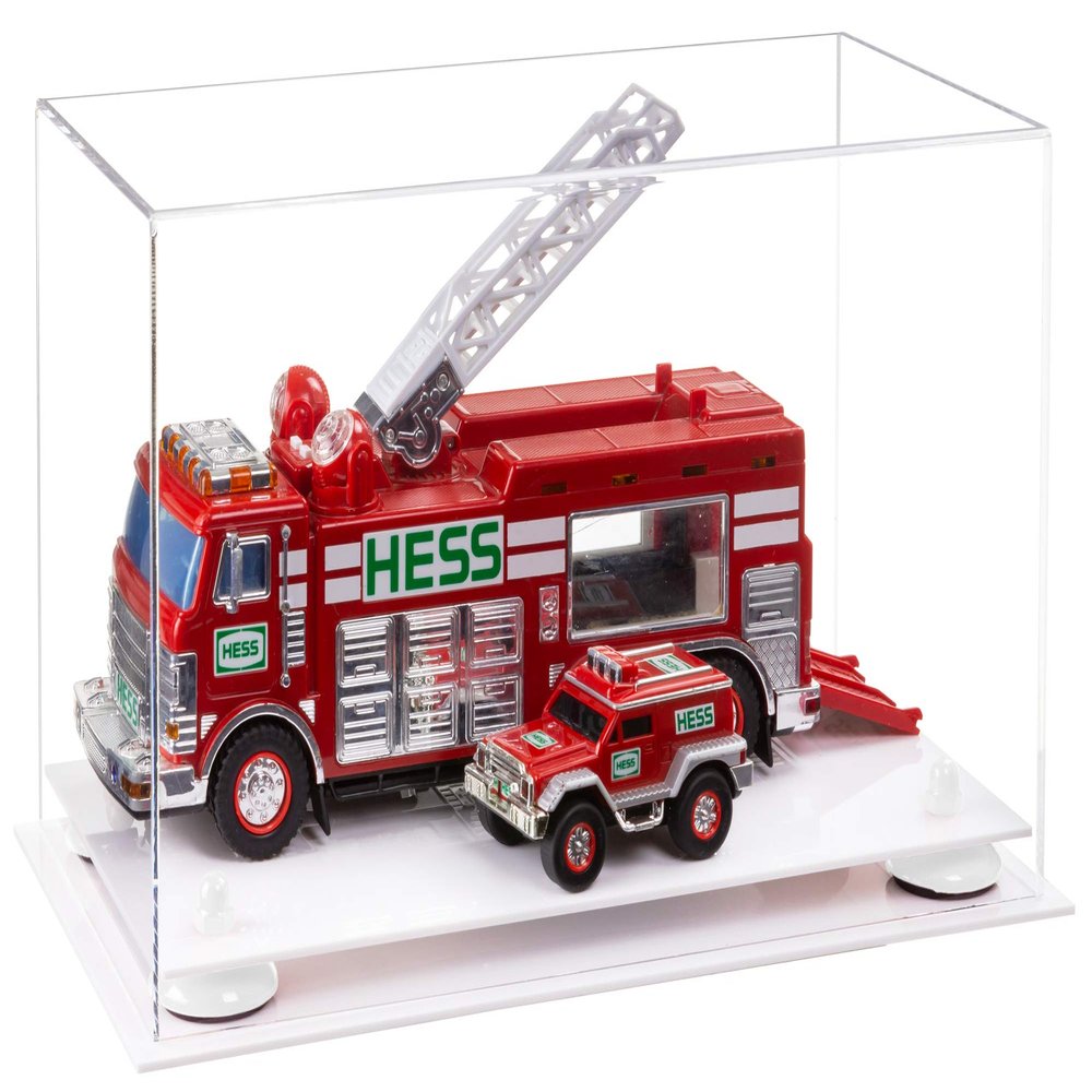 Better Display Cases Versatile Clear Acrylic Display Case - Medium Rectangle Box with White Risers and White Base 14" x 8" x 8.5" (A011-WR)