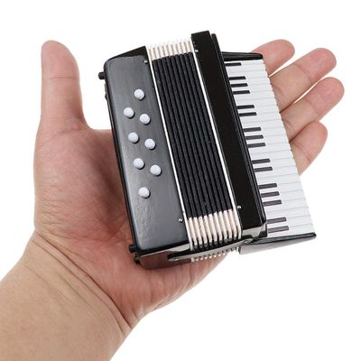 Dselvgvu Miniature Accordion with Case Mini Musical Instrument Accordion Replica Collectible Figurines Dollhouse Accessories Model Home Decoration Display Ornament (Black, 4.06"x3.53"x1.56")
