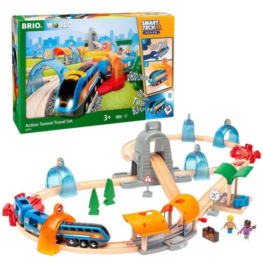 BRIO 33972 Smart Tech Sound Action Tunnel Travel Set - Interactive Toy Train Set for Kids - Age 3+ - Exciting Sound Effects - Compatible with Other BRIO Sets - FSC & MESH Accredited