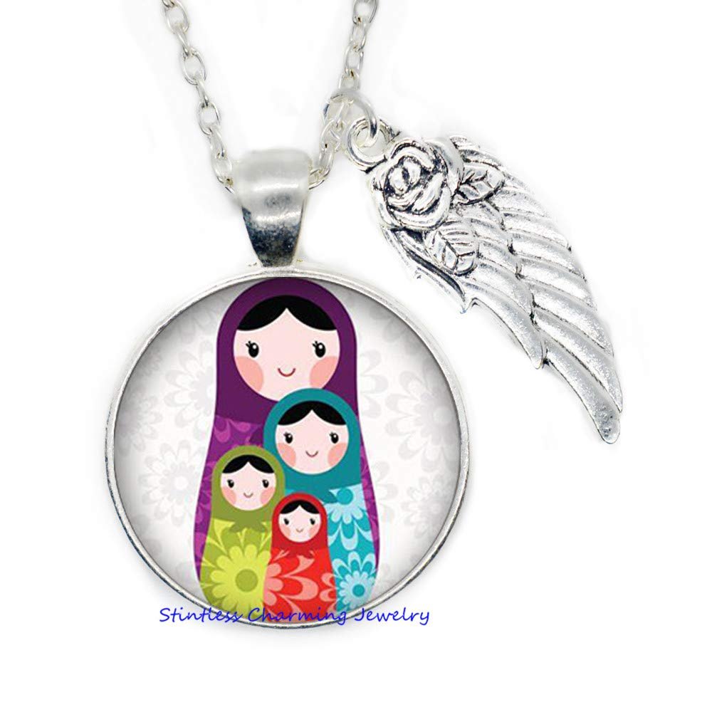 stintless charming Jewelry Russian Nesting Doll Matryoshka Babushka Russian Stacking Dolls Glass Tile Pendant Necklace,Bridesmaid Gift Birthday gift-JV214