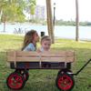 Flexible Flyer All-Terrain Wagon for Kids with Steel Bed & Wood Sides, Extra-Long Pull Handle for Adults, Heavy Duty Toy, Garden & Beach Baby Wagon, Black & Red view 2