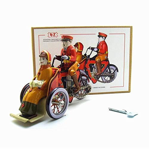 Charmgle Retro Tin Wind-up Rickshaw Toy Spring Clockwork Tricycle Adult Collection Home Party Decor