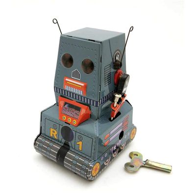 Charmgle Tank Robot Wind-Up Toy Classical Tin Toy Photography Props Adult Collection Tinplate Clockwork Toy Home Desk Decoration