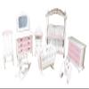 Dolls House Pink & White Nursery Furniture Set 8 Piece Miniature with Canopy Cot view 1