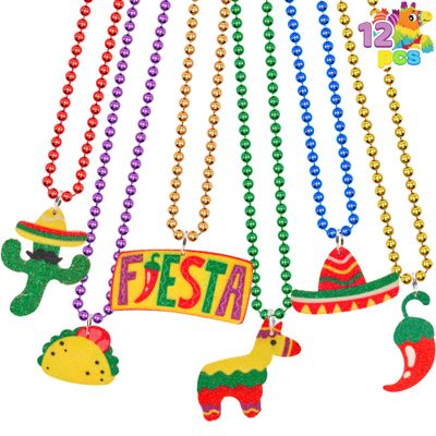 JOYIN 12 PCS Cinco de Mayo Fiesta Necklaces Bead- Mexican Birthday Party Favors Supplies Decorations, Luau Photo Props, Carnivals Event, Taco Tuesday