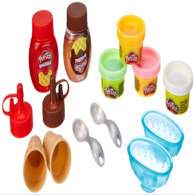 Play-Doh Kitchen Creations Double Drizzle Ice Cream Playset for Kids 3 Years and Up with 2 Drizzle Colors and 4 Classic Cans, Non-Toxic