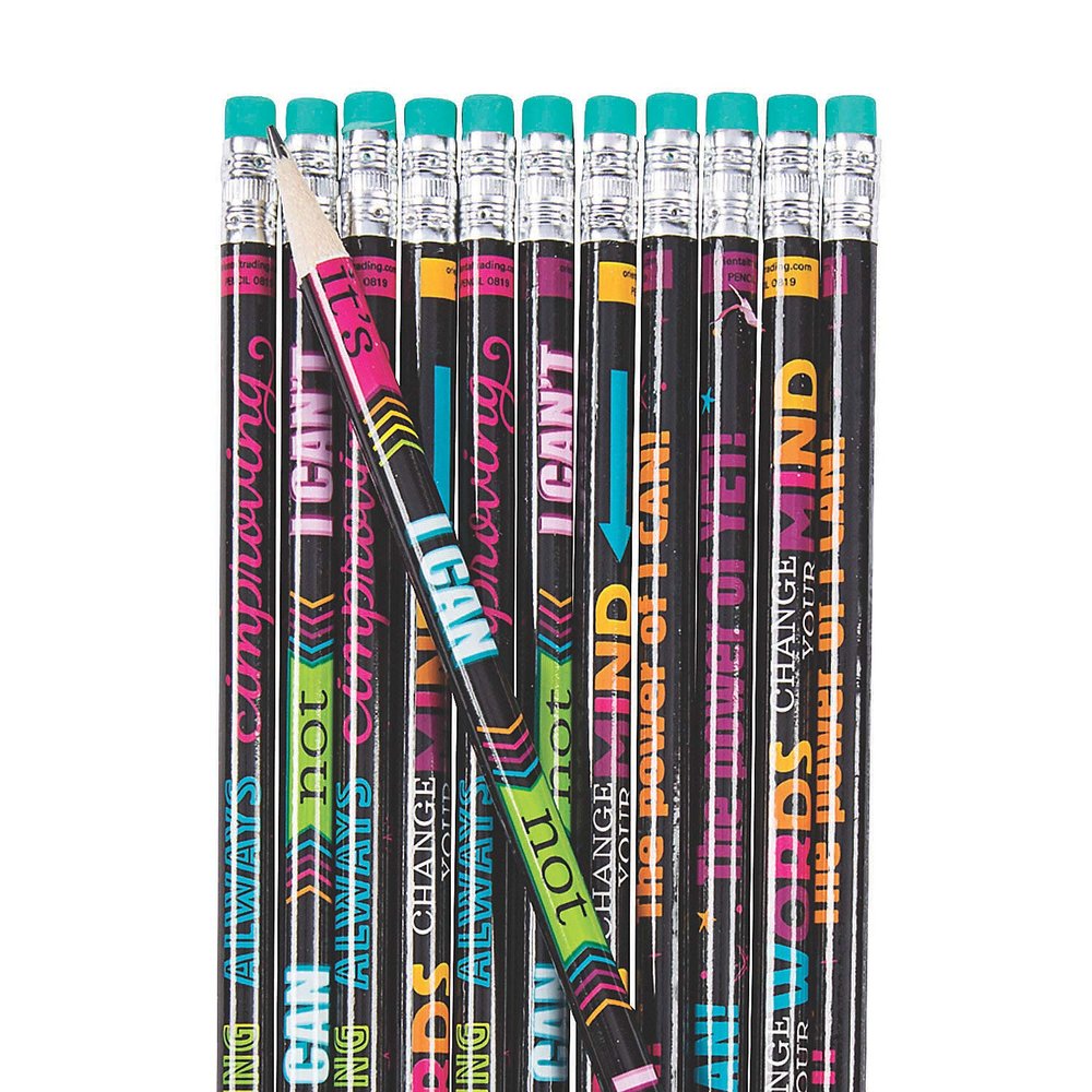 Fun Express Growth Mindset Pencil Assortment - 24 Pieces - Educational And Learning Activities For Kids